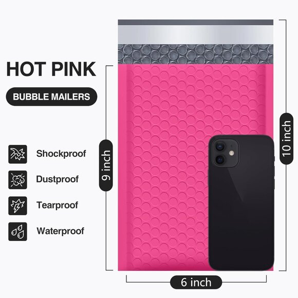 🔥12 pack of 6x10" PADDED Bubble Mailers Hot Pink Shipping Mailing Envelopes - Picture 4 of 7